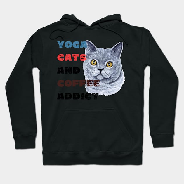 Yoga cats and coffee addict funny quote for yogi Hoodie by Red Yoga